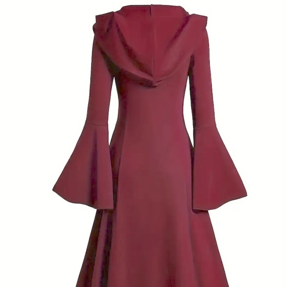 Goth Halloween Cosplay Burgundy Hooded Dress Trumpet Sleeves 2XL - Picture 2 of 4